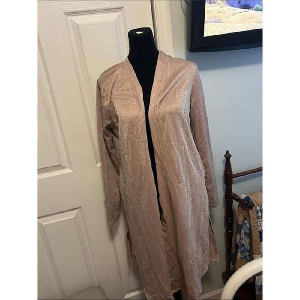 Shimmery Dusty Rose Open Front Duster Cardigan